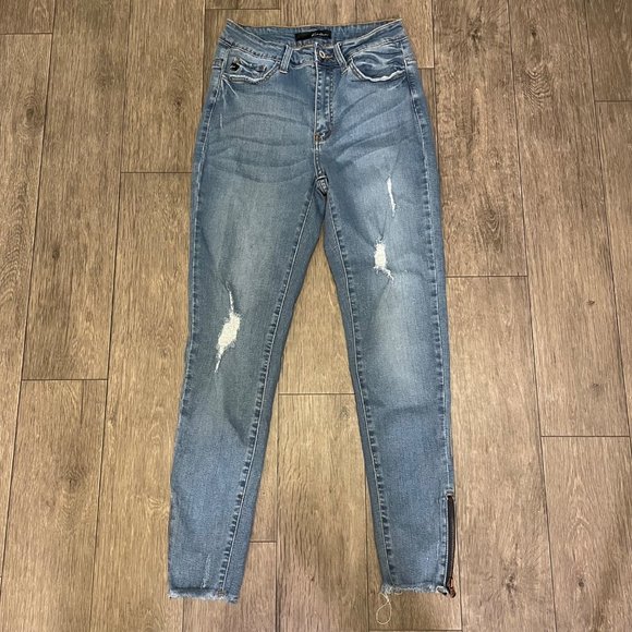 KanCan High Rise Skinny Zipper Ankle Jeans Womens 7/27 Blue Stretch Distressed - Picture 1 of 8